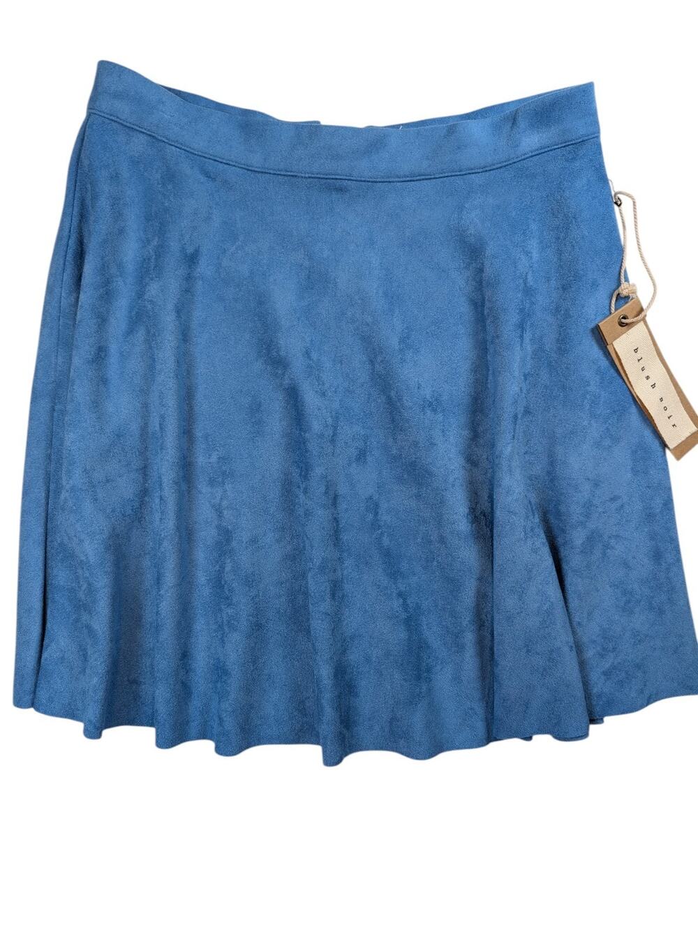 Blush Noir Faux Suede Mini Skirt Blue A Line Raw Hem Back Zip NWT Womens S